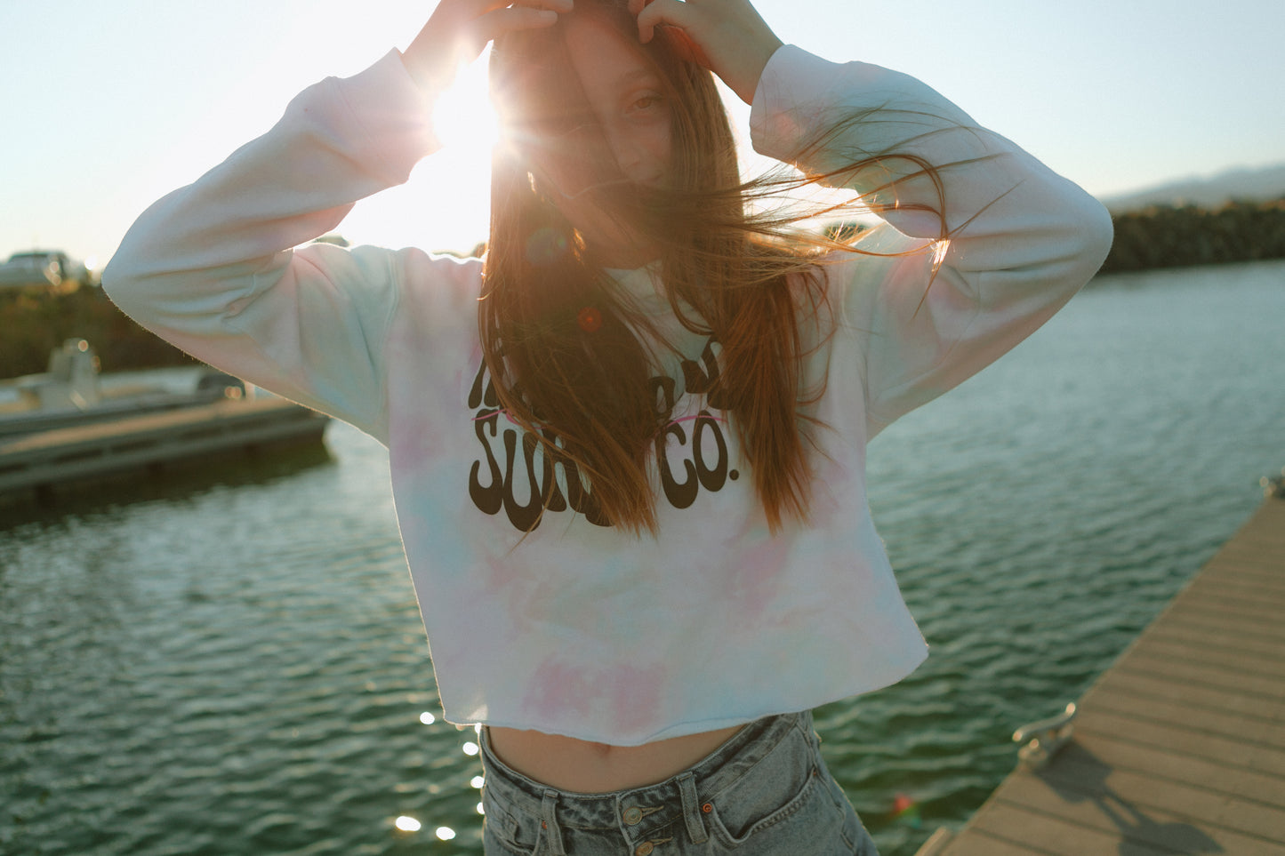 women's Tie Dye cotton candy cropped hoodie